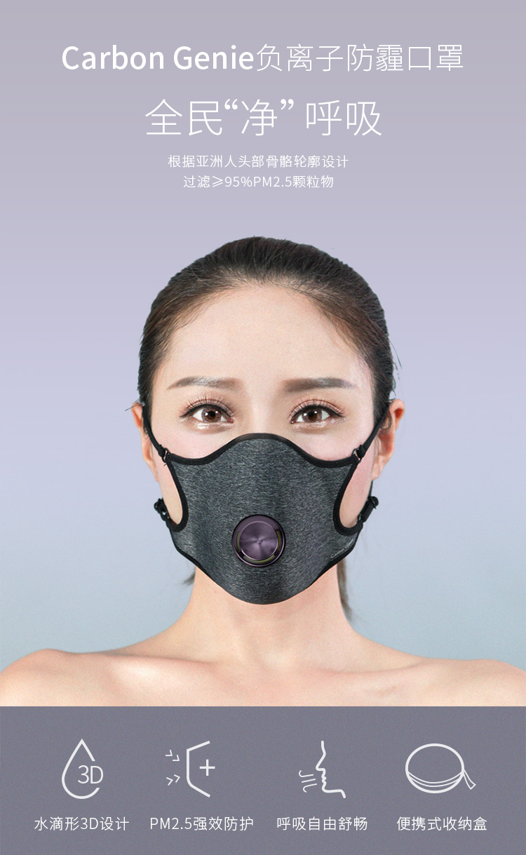 碳卫士负离子防霾口罩(黑灰色)